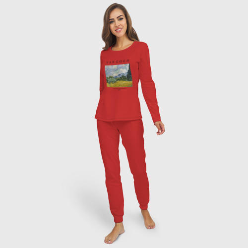 Женская пижама с лонгсливом хлопок Пшеничное поле с кипарисом, цвет красный - фото 3