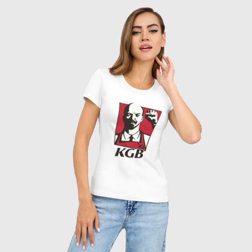 Женская футболка хлопок Slim KGB Lenin, цвет белый - фото 3