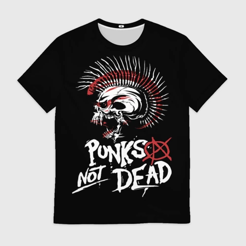 Мужская футболка 3D с принтом Punks not dead - анархия, вид спереди #2