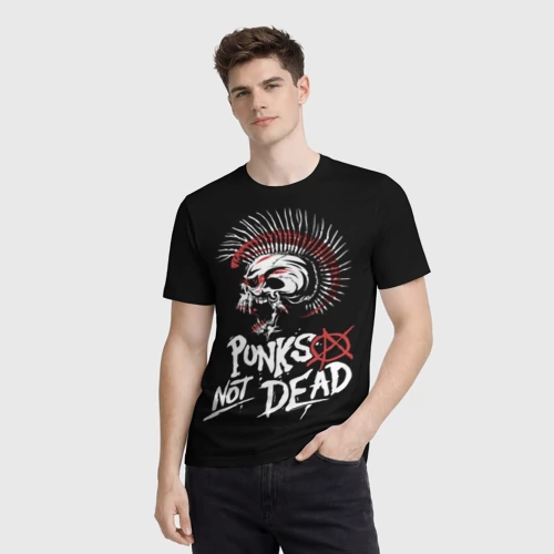 Мужская футболка 3D с принтом Punks not dead - анархия, фото на моделе #1