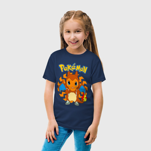 Детская футболка хлопок Покемон Чармандер, цвет темно-синий - фото 5