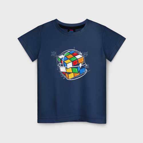 Детская футболка из хлопка с принтом Кубик Рубика и математика, вид спереди №1