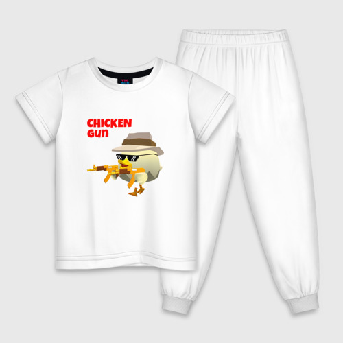 Детская пижама хлопок с принтом Цыпленок с автоматами, вид спереди #2