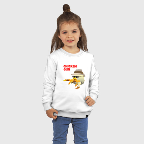 Детский свитшот хлопок с принтом Цыпленок с автоматами, фото на моделе #1