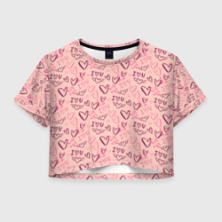 Женская футболка Crop-top 3D I love you паттерн