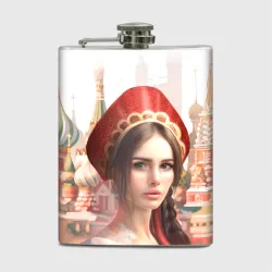 Фляга Девушка в кокошнике с косой - кремль
