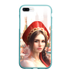 Чехол для iPhone 7Plus/8 Plus матовый Девушка в кокошнике с косой - кремль