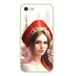 Чехол для iPhone 5/5S матовый Девушка в кокошнике с косой - кремль