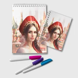 Блокнот Девушка в кокошнике с косой - кремль
