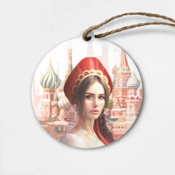 Деревянная игрушка круг Девушка в кокошнике с косой - кремль