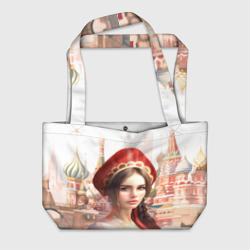 Пляжная сумка 3D Девушка в кокошнике с косой - кремль