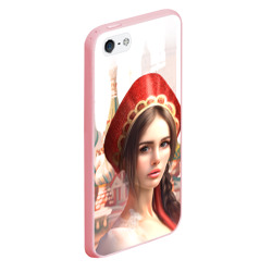 Чехол для iPhone 5/5S матовый Девушка в кокошнике с косой - кремль - фото 2