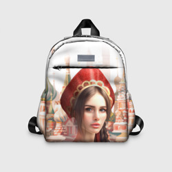 Детский рюкзак 3D Девушка в кокошнике с косой - кремль