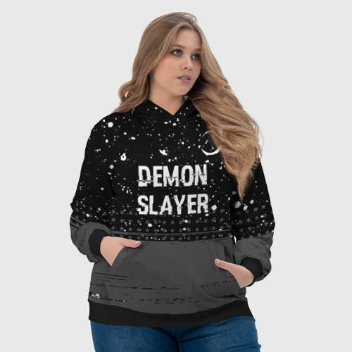 Женская толстовка 3D с принтом Demon Slayer glitch на темном фоне: символ сверху, фото #4