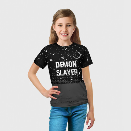 Детская футболка 3D с принтом Demon Slayer glitch на темном фоне: символ сверху, вид сбоку #3