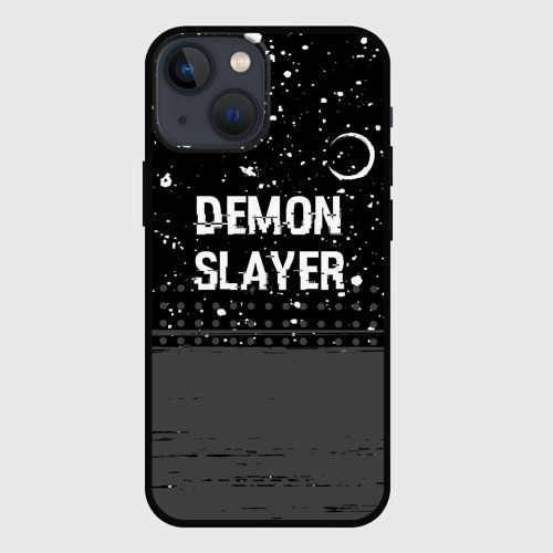 Чехол для iPhone 13 mini с принтом Demon Slayer glitch на темном фоне: символ сверху, вид спереди #2