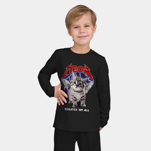 Детская пижама с лонгсливом хлопок с принтом Котёнок Meowtallica, фото на моделе #1