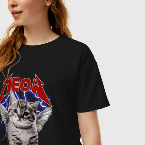 Женская футболка хлопок Oversize с принтом Котёнок Meowtallica, фото на моделе #1