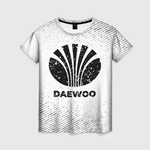 Женская футболка 3D с принтом Daewoo с потертостями на светлом фоне, вид спереди #2