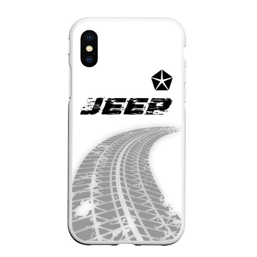 Чехол для iPhone XS Max матовый Jeep Speed на светлом фоне со следами шин: символ сверху