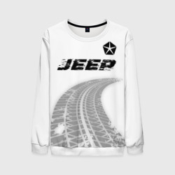 Мужской свитшот 3D Jeep Speed на светлом фоне со следами шин: символ сверху