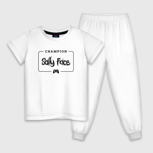 Детская пижама хлопок Sally Face gaming champion: рамка с лого и джойстиком, цвет белый