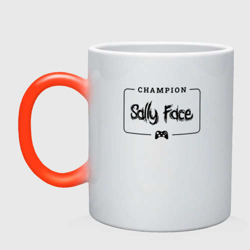 Кружка хамелеон Sally Face gaming champion: рамка с лого и джойстиком, цвет белый + красный