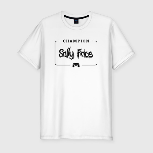 Мужская футболка хлопок Slim Sally Face gaming champion: рамка с лого и джойстиком, цвет белый