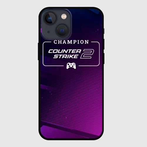 Чехол для iPhone 13 mini с принтом Counter-Strike 2 gaming champion: рамка с лого и джойстиком на неоновом фоне, вид спереди #2