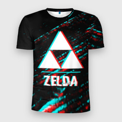 Мужская футболка 3D Slim Zelda в стиле glitch и баги графики на темном фоне