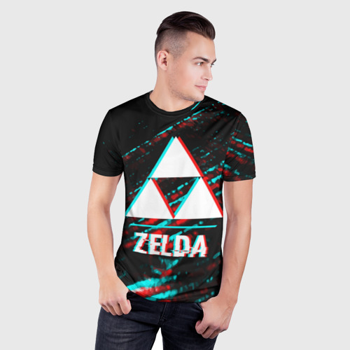 Мужская футболка 3D Slim Zelda в стиле glitch и баги графики на темном фоне, цвет 3D печать - фото 3