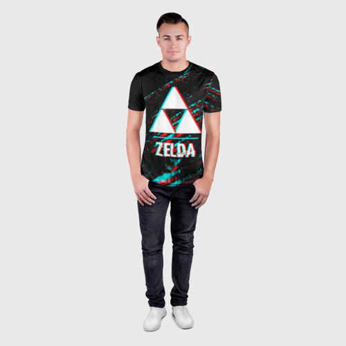Мужская футболка 3D Slim Zelda в стиле glitch и баги графики на темном фоне, цвет 3D печать - фото 4