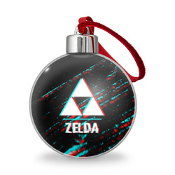 Ёлочный шар Zelda в стиле glitch и баги графики на темном фоне