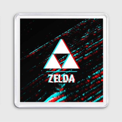 Магнит 55*55 Zelda в стиле glitch и баги графики на темном фоне