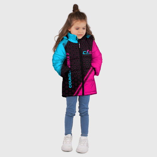 Зимняя куртка для девочек 3D с принтом Counter-Strike 2 - neon gradient: надпись, символ, вид сбоку #3