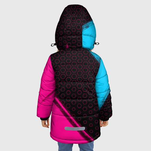 Зимняя куртка для девочек 3D с принтом Counter-Strike 2 - neon gradient: надпись, символ, вид сзади #2