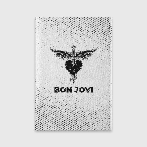 Обложка для паспорта матовая кожа Bon Jovi с потертостями на светлом фоне