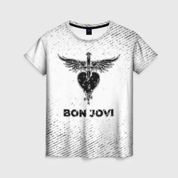 Женская футболка 3D Bon Jovi с потертостями на светлом фоне