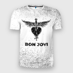 Мужская футболка 3D Slim Bon Jovi с потертостями на светлом фоне