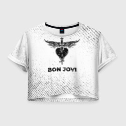 Женская футболка Crop-top 3D Bon Jovi с потертостями на светлом фоне