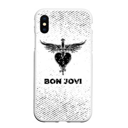 Чехол для iPhone XS Max матовый Bon Jovi с потертостями на светлом фоне