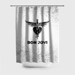 Штора 3D для ванной Bon Jovi с потертостями на светлом фоне