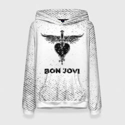 Женская толстовка 3D Bon Jovi с потертостями на светлом фоне