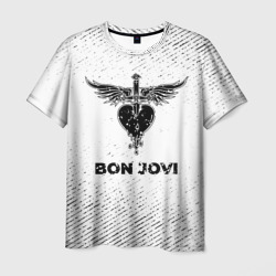 Мужская футболка 3D Bon Jovi с потертостями на светлом фоне