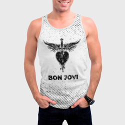 Мужская майка 3D Bon Jovi с потертостями на светлом фоне - фото 2