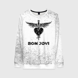 Женский свитшот 3D Bon Jovi с потертостями на светлом фоне