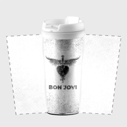 Термокружка-непроливайка Bon Jovi с потертостями на светлом фоне - фото 2