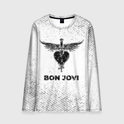 Мужской лонгслив 3D Bon Jovi с потертостями на светлом фоне