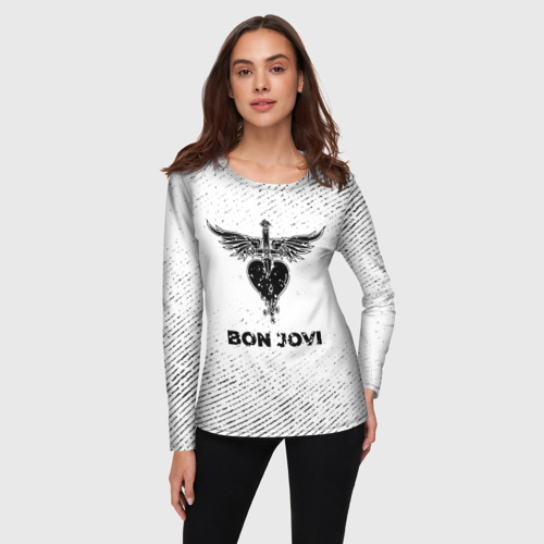 Женский лонгслив 3D Bon Jovi с потертостями на светлом фоне, цвет 3D печать - фото 3