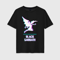 Женская футболка хлопок Oversize Black Sabbath glitch rock